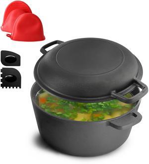 MegaChef 5 Quart Pre-Seasoned 2-in-1 Cast Iron Dutch Oven and Skillet