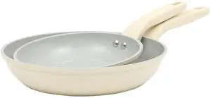 Gibson Home Barnsdall 2 Piece 8 Inch and 10 Inch Nonstick Aluminum Frying Pan Set in Linen