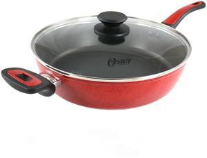 Oster Claybon 3.8 Quart Nonstick Saute Pan With Lid in Speckled Red