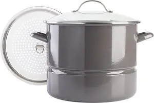 Kenmore 16 Quart Enamel On Steel Stock Pot With Steamer and Lid in Graphite Grey