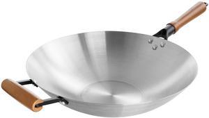 Oster Sangerfield 14in Stainless Steel Flat Bottom Wok with Wooden Handles