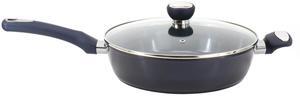 Oster Hawke 3.9 Quart Ceramic Nonstick Aluminum Saute Pan with Lid in Dark Blue