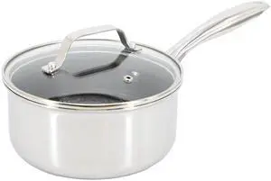 Oster Modessa 2.5 Quart Nonstick Triply Stainless Steel Saucepan and Lid with Honeycomb Design in Silver