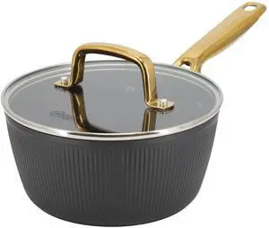 Oster Abbottsford 2.5 Quart Nonstick Aluminum Saucepan with Glass Lid in Black
