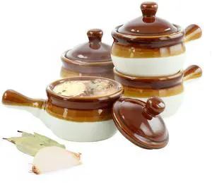 Elama 4 Piece Long Handle 15 Ounce French Onion Soup Bowl with Lid