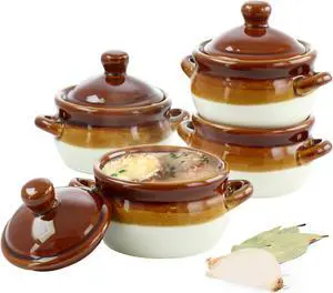 Elama 4 Piece Double Handle 15 Ounce French Onion Soup Bowl with Lid
