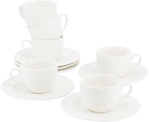 Elama Sol 12 Piece 3 Ounce Porcelain Espresso Cup with Saucer Set in White