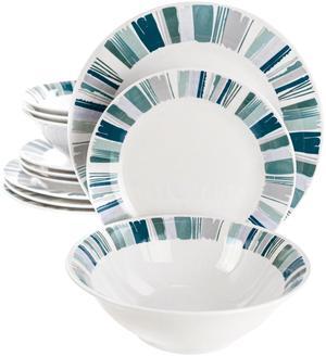 Gibson Home Orleans 12 Piece Round Ceramic Dinnerware Set in Blue