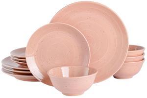 Gibson Elite Ramapo 12 Piece Stoneware Dinnerware Set in Soft Coral Speckle