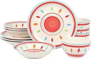 Gibson Home Heidy 12 Piece Durastone Dinnerware Set in Red