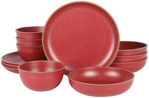 Gibson Home Rockabye 12 Piece Double Bowl Malemine Dinnerware Set in Red