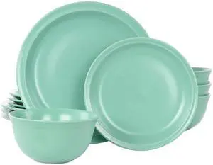 Gibson Home Siam 12 Piece Round Stoneware Dinnerware Set in Green
