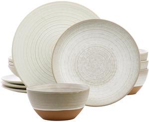 Gibson Elite 12 Piece Dreamweaver Round Earthenware Dinnerware Set in Matte White