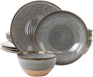 Ultra by Gibson Piper Point 12 Piece Opal Glass Dinnerware Set in White With Blue Accents