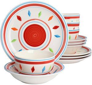 Gibson Home Heidy 12 Piece Hand Painted Durastone Dinnerware Set in Red