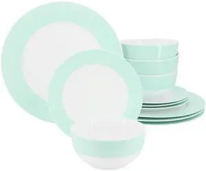 Martha Stewart 12 Piece Banded Fine Ceramic Dinnerware Set in Baby Blue