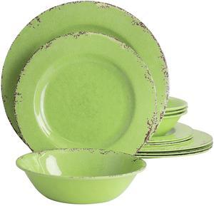 Gibson Mauna 12 Piece Melamine Dinnerware Set in Crackle Green