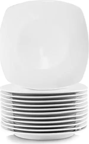 Elama 12 Piece Square Porcelain Large Dinner Plates in White