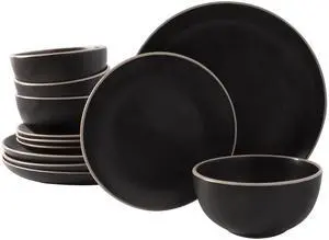 Gibson Home Rockaway 12 Piece Stoneware Dinnerware Set in Black