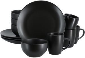 Gibson Home Everyday Plus 12 Piece Round Stoneware Dinnerware Set in Black