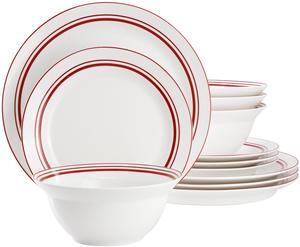 Gibson Ultra White Shadow 12 Piece Opal Glass Dinnerware Set in White