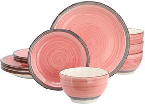 Gibson Home Holcomb 12 Piece Ceramic Dinnerware Set in Pink