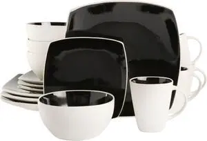 Gibson Elite Soho Lounge 16 Piece Stoneware Dinnerware Set in Black/White
