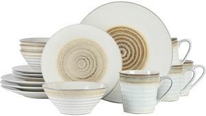 Gibson Elite Spiral Embossed 16 Piece Stoneware Dinnerware Set in Taupe