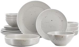 Elama Emilia 16 Piece Double Bowl Stoneware Dinnerware Set in Light Gray