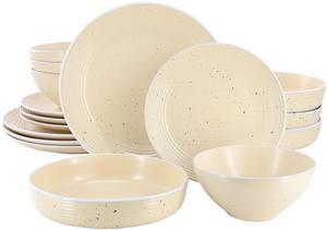 Elama Emilia 16 Piece Double Bowl Stoneware Dinnerware Set in Cream Yellow