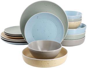 Elama Emilia 16 Piece Assorted Double Bowl Stoneware Dinnerware Set in Speckled Multi-Color