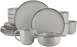 Elama Leo 16 Piece Stoneware Dinnerware Set In Light Gray
