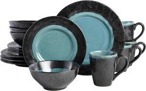 Gibson Elite Dragonstone 16 Piece Stoneware Reactive Glaze Dinnerware Set in Aqua