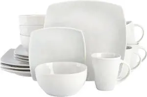 Gibson Home Soho Lounge 16 Piece Soft Square Stoneware Dinnerware Set in Stone Grey