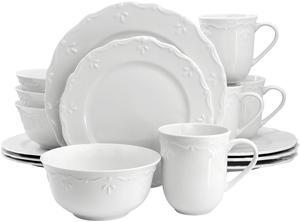 Elama Henryi 16 Piece Porcelain Dinnerware Set in White