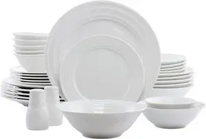 Gibson Home Embossed Ring 32 Piece Round Ceramic Dinnerware Set in White