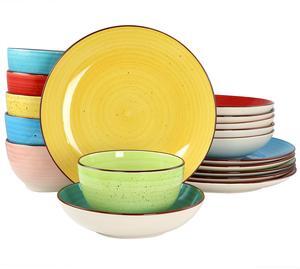 Elama Sebastian 18 Piece Double Bowl Stoneware Dinnerware Set in Assorted Colors
