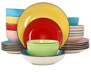 Elama Sebastian 24 Piece Double Bowl Stoneware Dinnerware Set in Assorted Colors