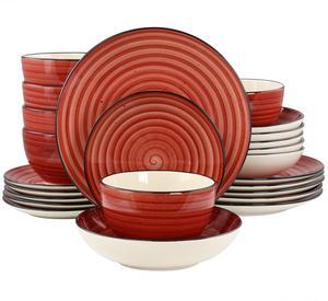 Elama Gia 24 Piece Round Stoneware Dinnerware Set in Red
