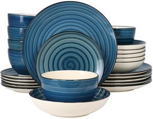 Elama Gia 24 Piece Round Stoneware Dinnerware Set in Dark Blue