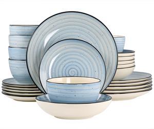 Elama Gia 24 Piece Round Stoneware Dinnerware Set in Light Blue