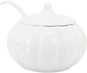 Martha Stewart 5 Quart Fine Ceramic Pumpkin Soup Tureen With Lid and Ladle in White