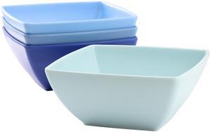 Gibson Home Grayson 4 Piece 6 Inch Square Melamine Dinner Bowl Set in Assorted Blue