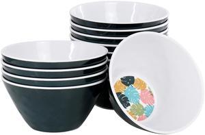 Gibson Home Tropical Sway 12 Piece 6 Inch Melamine Bowl Set in Leaf Decal Teal