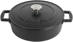 Babish 3 Quart Round Enameled Cast Iron Braiser Pan with Self-Basting Lid in Black