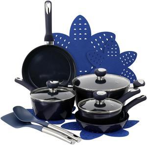 Oster Hawke 14 Piece Ceramic Nonstick Cookware Set in Dark Blue