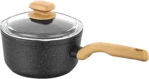 Korkmaz Montana 2 Piece 2 Liter Aluminum Nonstick Saucepan with Lid and Faux Wood Handles