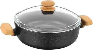Korkmaz Montana 2 Piece 3.5 Liter Aluminum Nonstick Low Casserole Dish with Lid and Faux Wood Handles