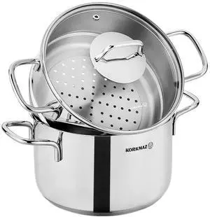 Korkmaz Perla 3 Piece 6.9 Liter Stainless Steel Casserole Steamer with Lid in Silver