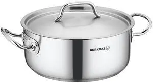 Korkmaz Gastro Proline 4.5 Liter Stainless Steel Low Casserole with Lid in Silver
